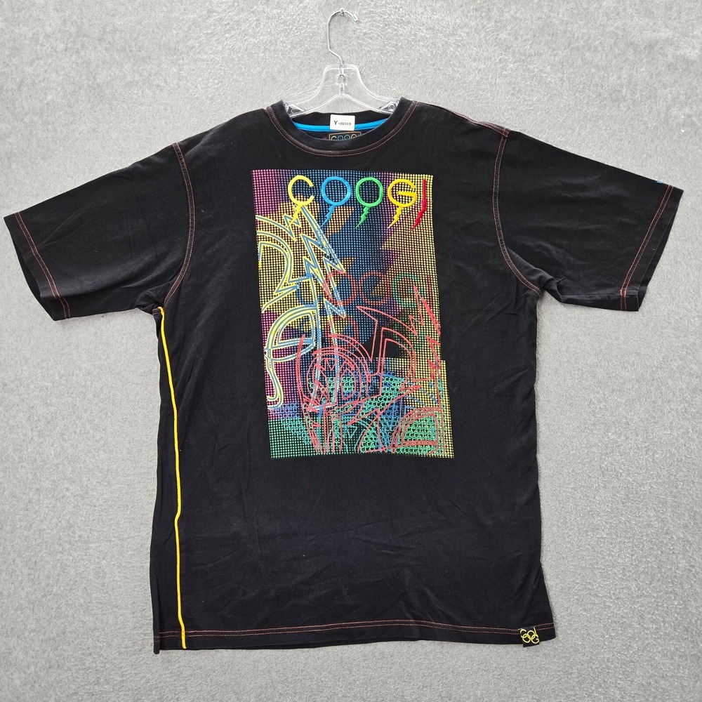 COOGI Men Shirt XL Black Hip Hop Limited Edition Colorful Crew Neck Short Sleeve